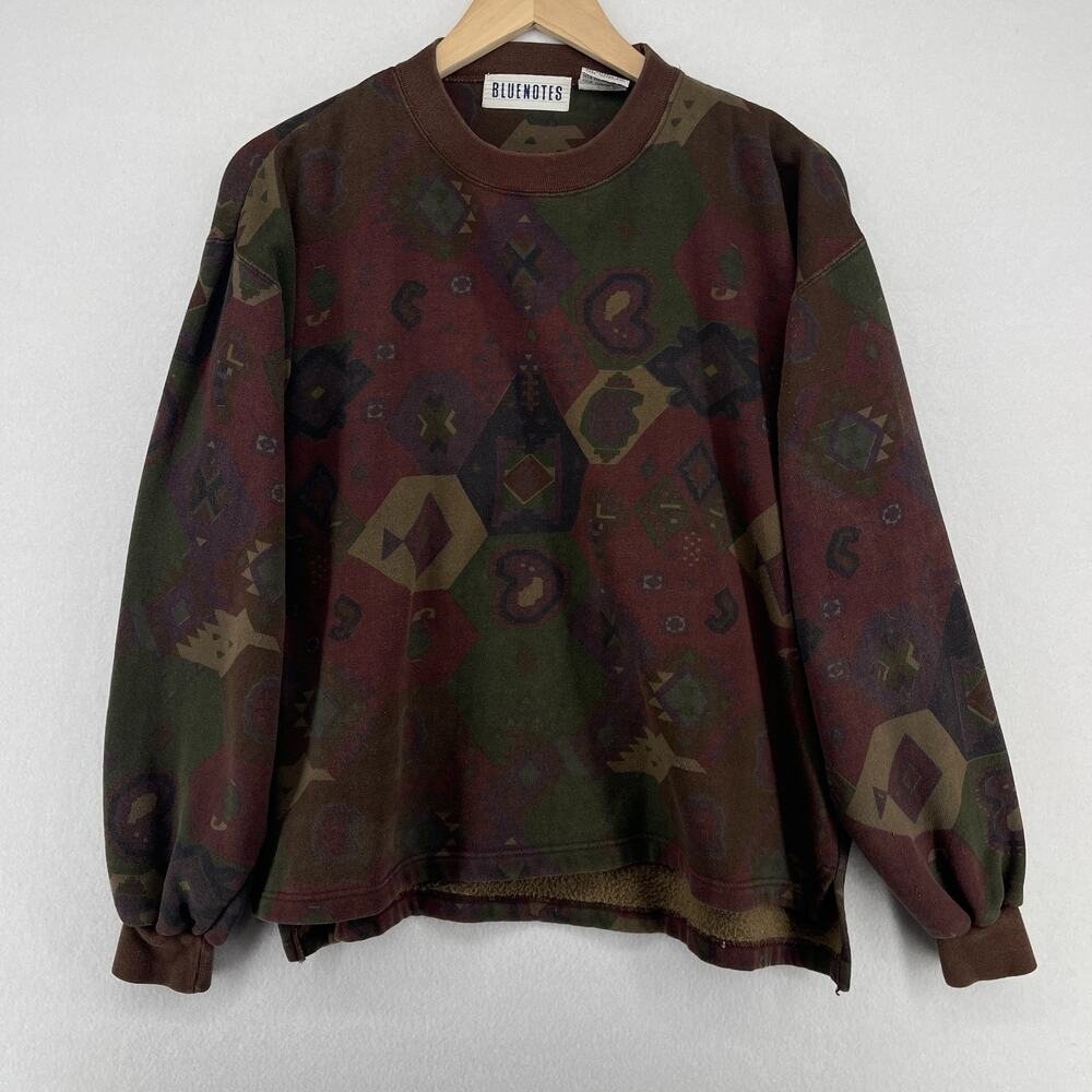 BLUENOTES Sweatshirt Women M Aztec Southwestern Fleece Jumper Maroon Vintage 80s